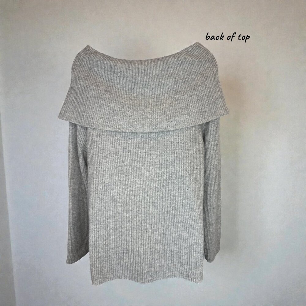 Lark & Ro 100% Cashmere Off Shoulder Ribbed Sweater Gray Size Large - Picture 5 of 15